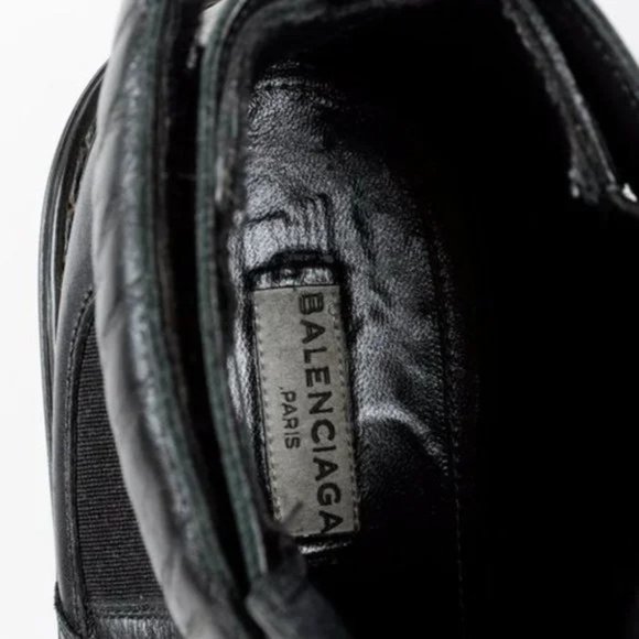 Balenciaga Black Leather Velcro-Ankle-Strap Biker Boots - Picture 10 of 10